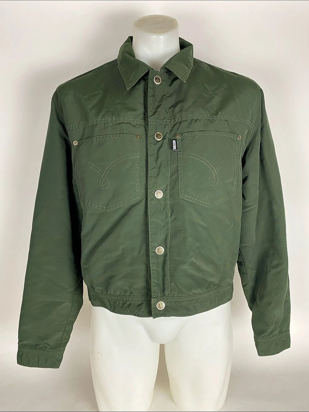 RARE Vintage Men's MOSCHINO Jeans Crop green button up Jacket SZ it 52 US